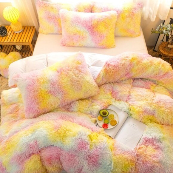 Queen Size Mixed Colors Super Comfy Plush Fluffy Duvet Cover Set Luxury Softness - Picture 2 of 4